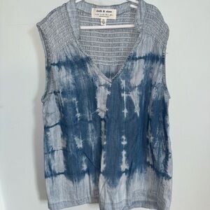 Anthropologie Cloth & Stone Ginny Blouse Blue & White Chambray Smocked XS